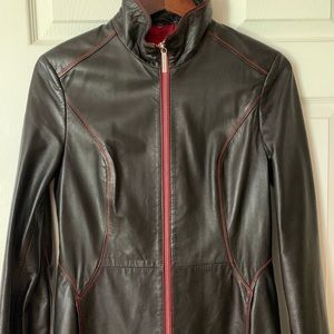 Made in Italy Long Leather Coat Red Lining